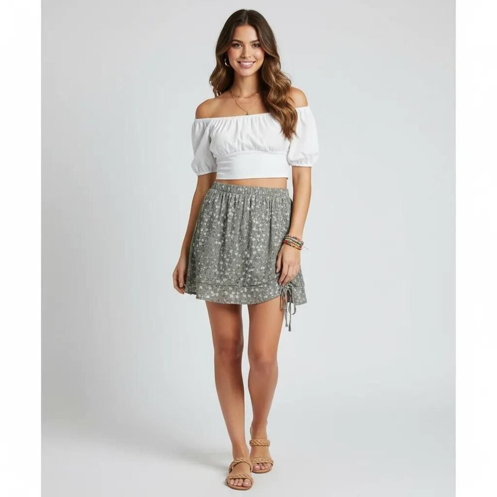 Hippie Rose Women's Olive MD Ditsy Floral A-Line Mini Skirt Size XL NWT